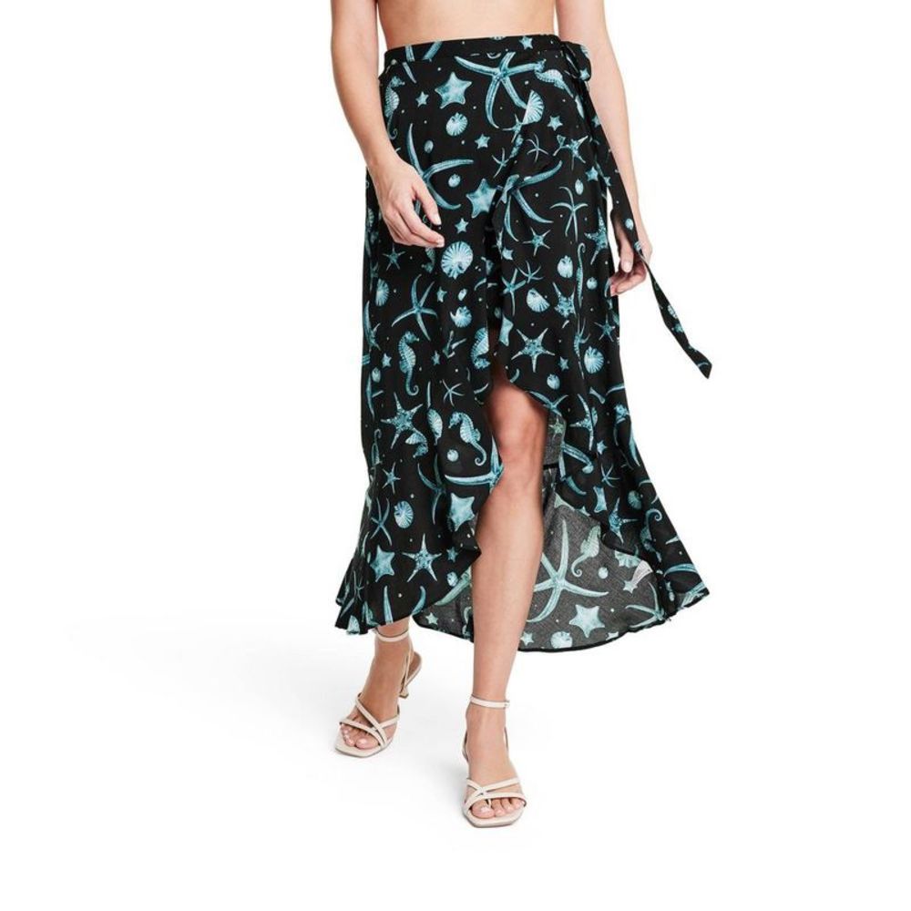 Women's Deep Sea Print Wrap Skirt - Agua Bendita Navy Blue M